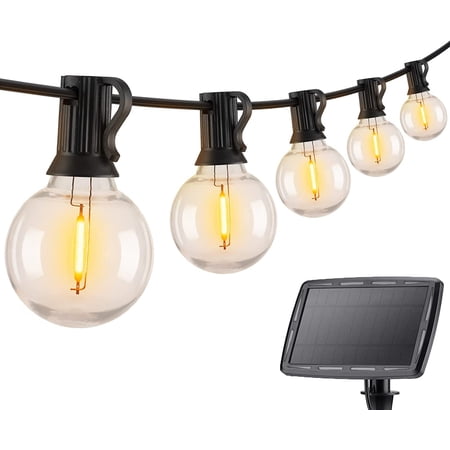 Minetom Outdoor Solar String Lights - 53ft Patio Lights with 25 G40 LED Shatterproof Bulbs  4 Light Modes  Outside Weatherproof Hanging Lights for Backyard Bistro Balcony Pergola Party Decor