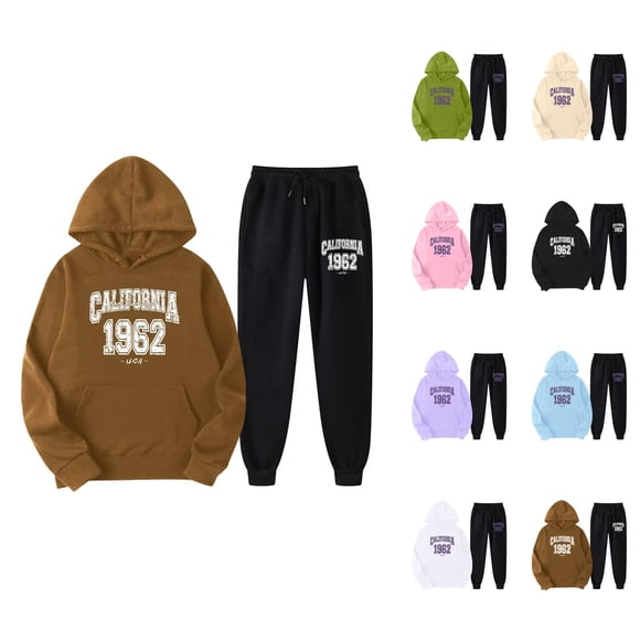 California Hoodie and Sweatpants Set for Women Fall Winter Hooded Sweatshirt and Jogger 2 Piece Set Womens Track Suit