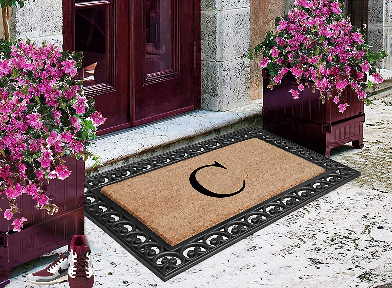 A1HC 30"x48" Natural Coir & Rubber Paisley Monogrammed Door Mat, Heavy-Duty, Low-Profile, Anti-Shed Outdoor Entrance Mat
