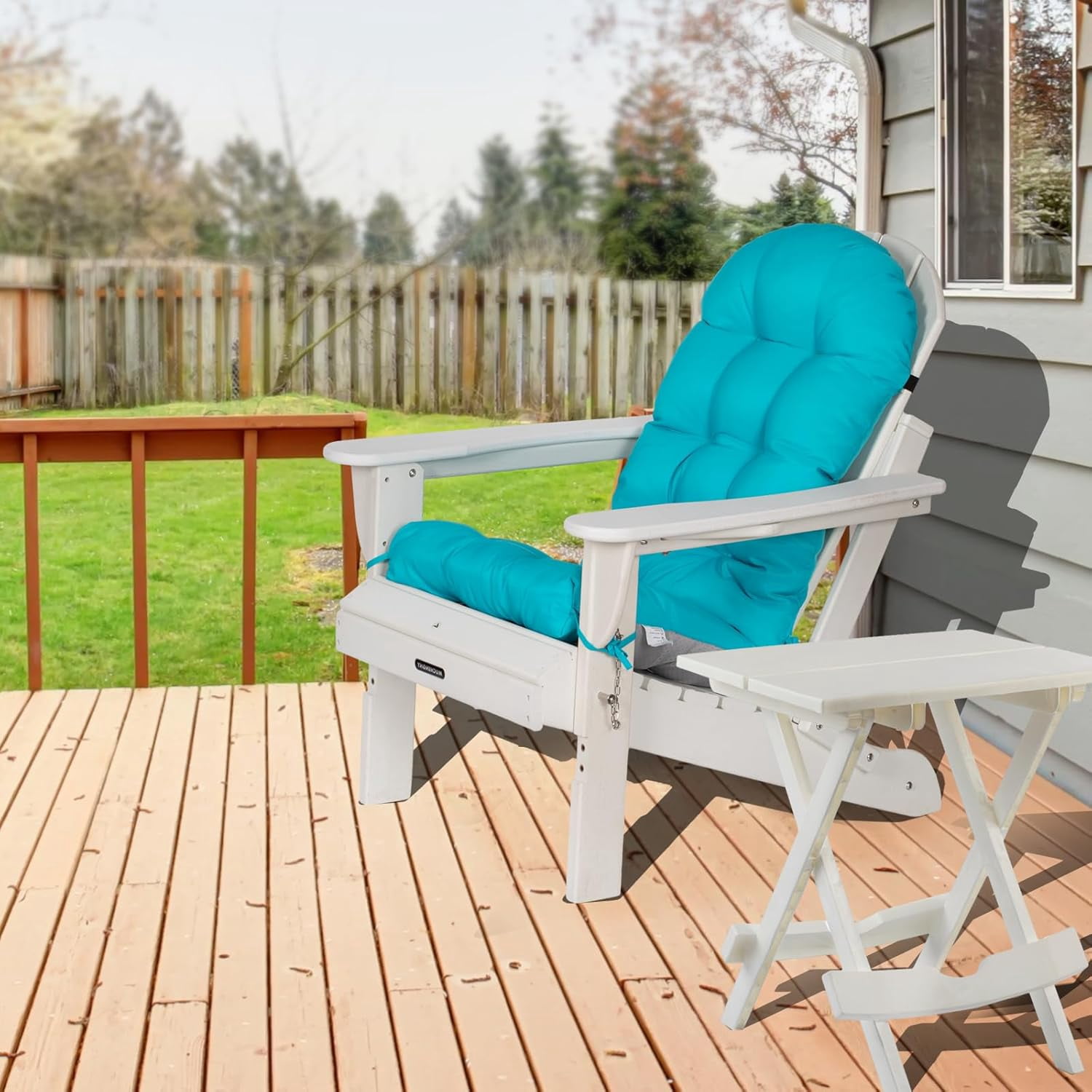 Nalone 2 Pcs Outdoor Adirondack Chair Cushions, Weather Resistant Patio Rocking Chair Cushion, Non-Slip Water Resistant High Back Patio Pad with Ties Blue