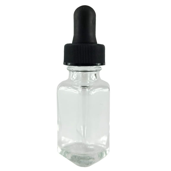 GSC International 406-3-DZ Bottle Flint Glass, French Square, Clear, 1 ounce, with dropper assembly.  Pack of 12.