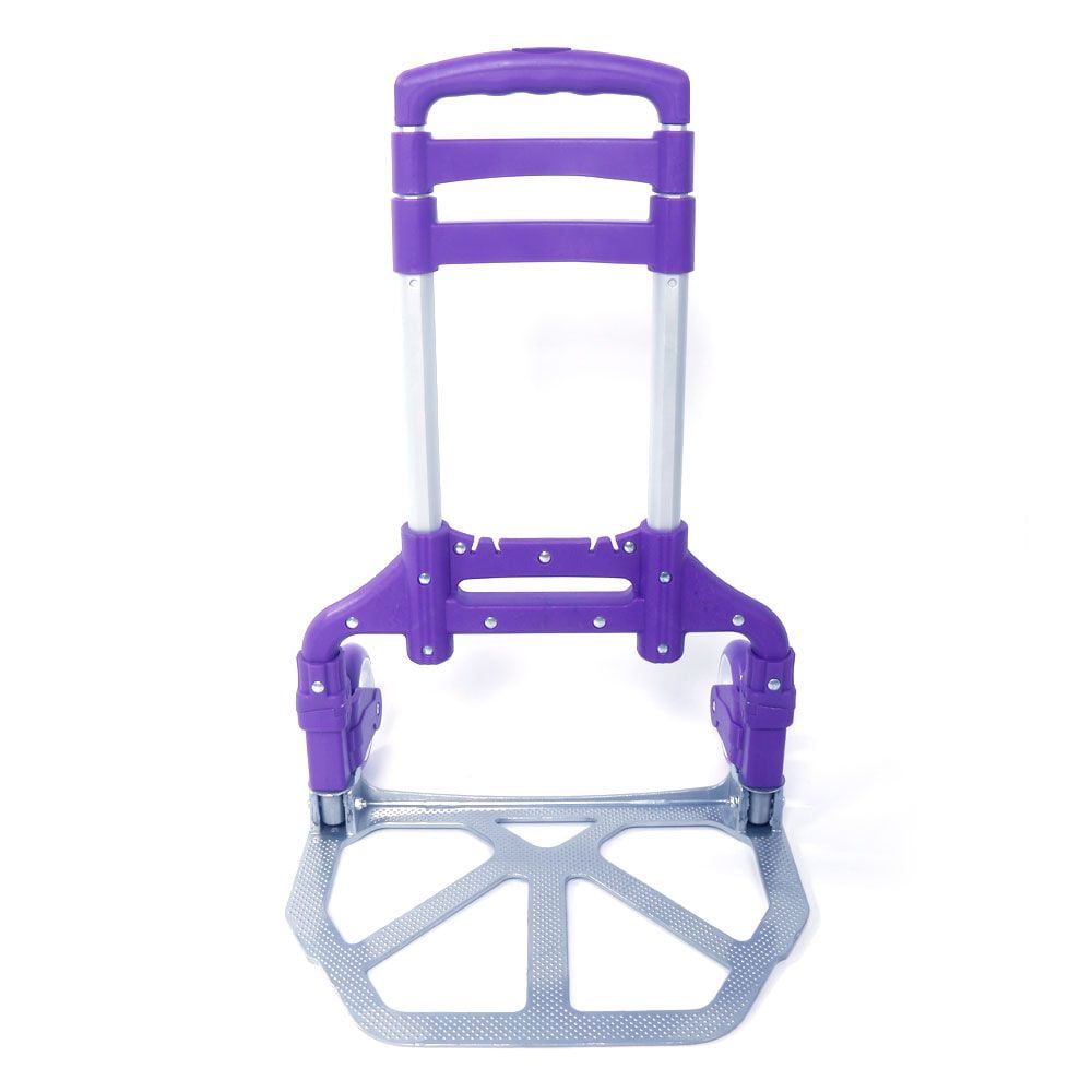 Purple Portable Aluminum Folding Dolly, Collapsible Hand Truck Push Trolley for Luggage & Cargo