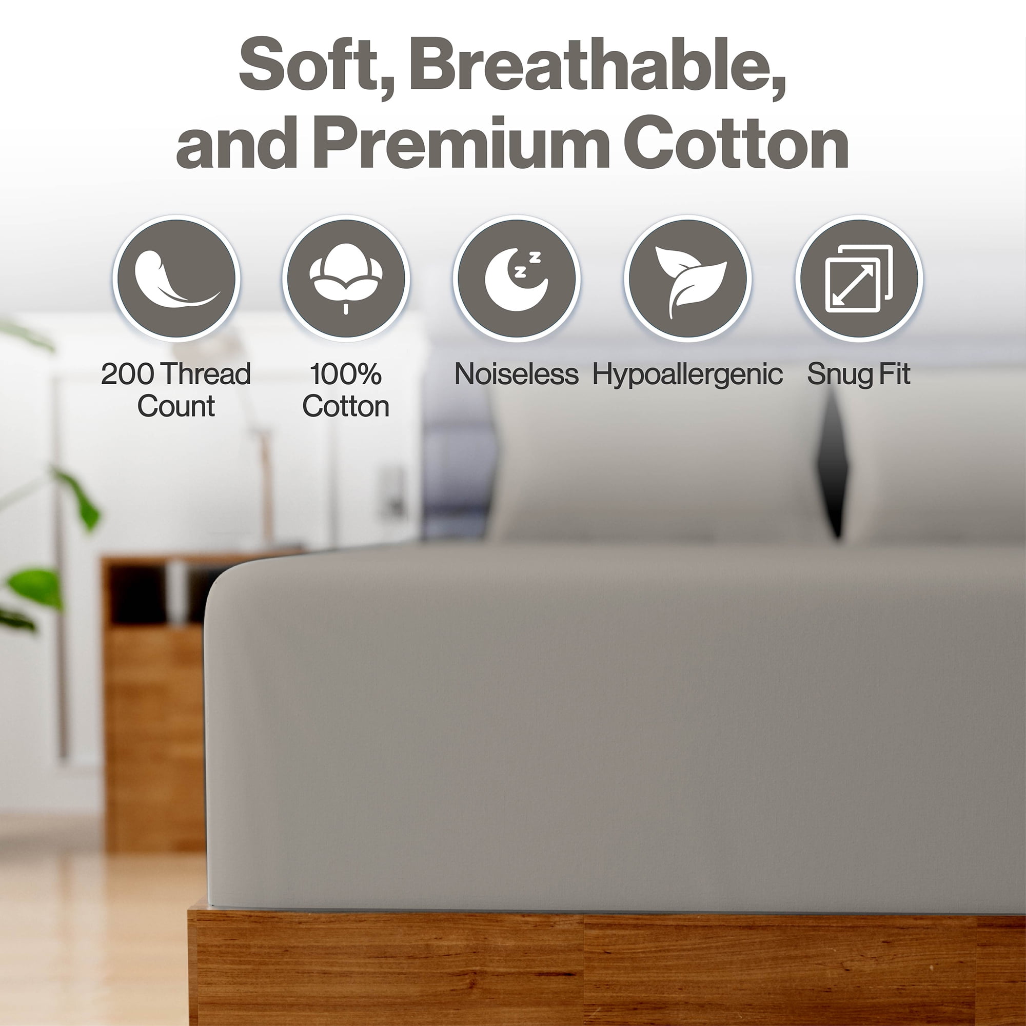 Superity Linen Full XL Fitted Sheet Made from Cotton. Moisture Wicking Cotton Bed Sheet for Breathable, Dry, and Comfortable Night's Sleep. 200 Thread Count. (Stone)