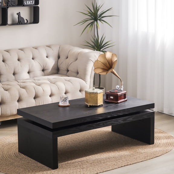 Grandboard Home Modern Industrial Coffee Table – Black Wood Rectangular Living Room Table, Floating Top, 47.6" L x 23.6" W