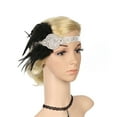thumbnail image 2 of Hontri Heardband in Clearance, Gatsby Flapper Feather Headband 20S Accessories Crystal Beaded Wedding Headpiece, Female White One Size, 2 of 9
