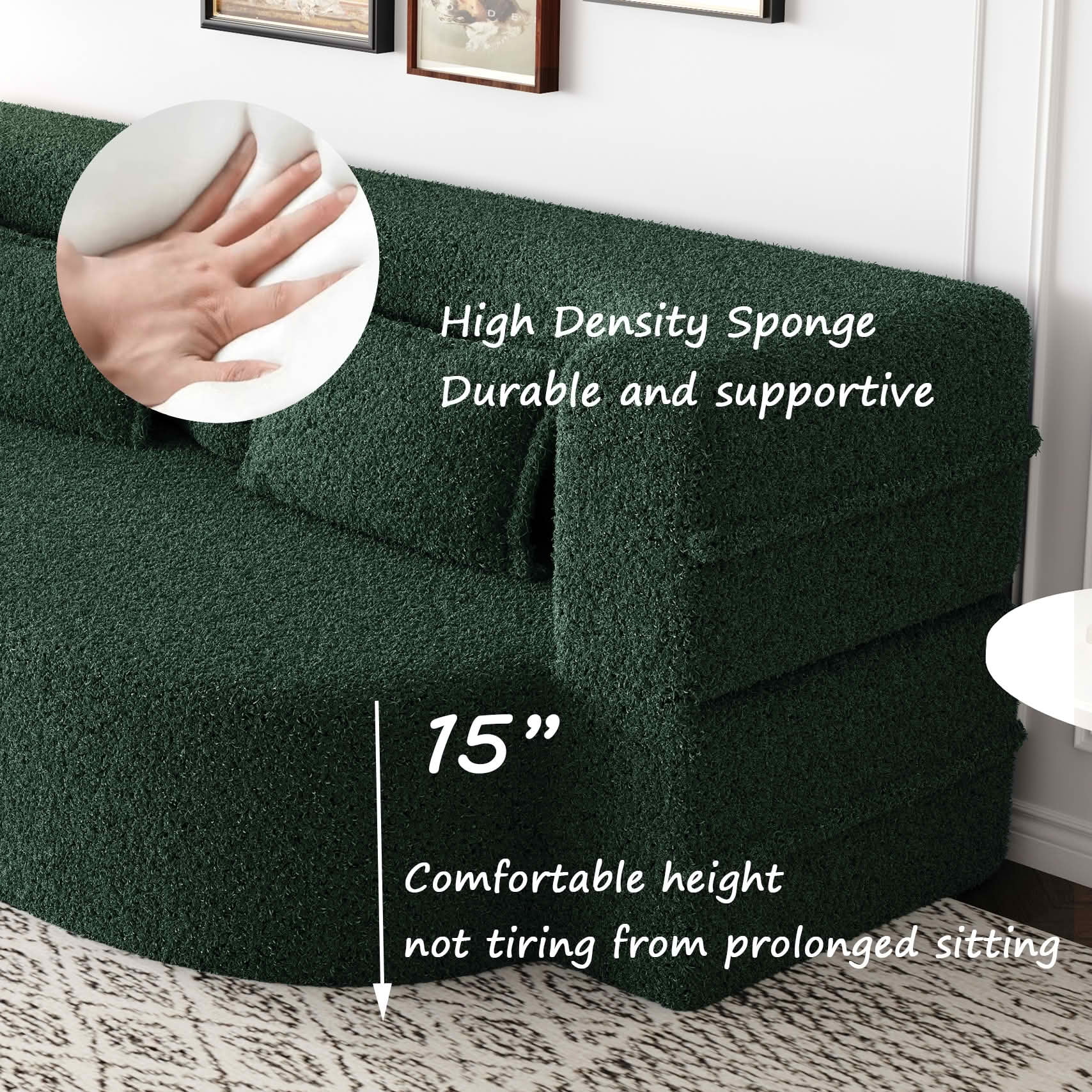 MAYEERTY Sherpa Floor Sofa Bed, Full Size Foldable Foam Sleeper Mattress with 2 Pillows, Zero Assembly Space Saving Guest Bed