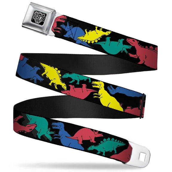Buckle-Down Belt, Seatbelt Buckle Belt, Dinosaurs Black Multi Color, 30 to 44 Inches