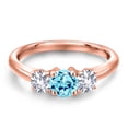 thumbnail image 3 of Gem Stone King 18K Rose Gold Plated Silver Blue Apatite and White Created Sapphire Engagement Ring for Women | 1.00 Cttw | Round 5MM | Gemstone Birthstone | Size 9, 3 of 6