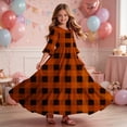 thumbnail image 6 of Atogsazn Girl's Summer Plaid Maxi Dress Kids Casual Flowy Ruffle Short Sleeve Dresses Tiered Sundress Orange 7-8 Years Fashion, 6 of 7