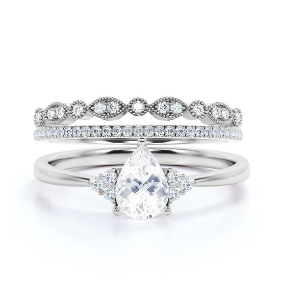 Dazzling Minimalist 2.25 Carat Pear Cut Affordable Ring, Diamond Moissanite Engagement Ring, Unique Wedding Ring, Two Matching Band in 925 Sterling Silver With 18k White Gold Plating, Gift For Her