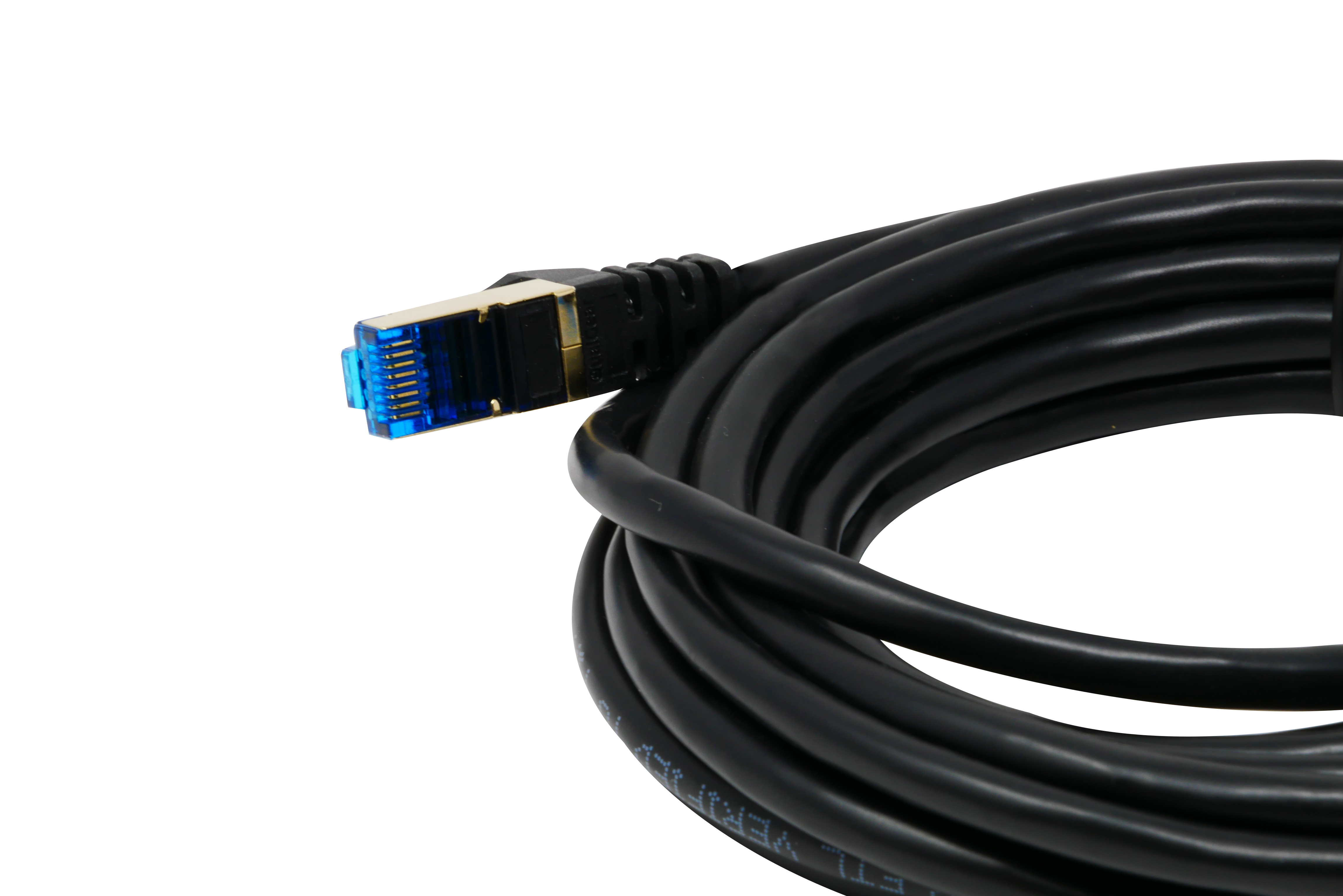 QualGear RJ45 Cat 7 Ethernet Patch Cable, 10Gpbs High-Speed Cable, 600MHz, Triple-Shielded, Round, 15 Feet, Black
