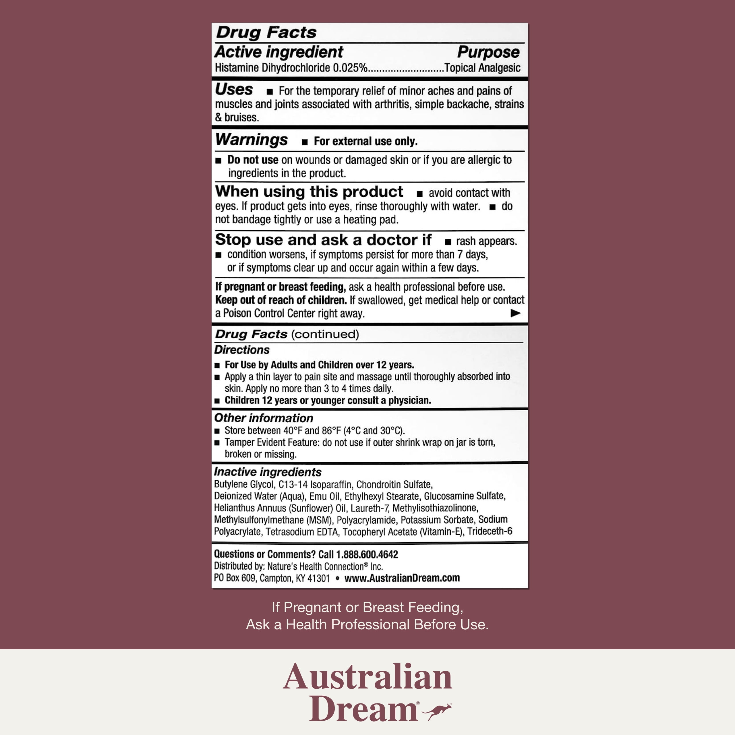 (2 pack) Australian Dream Arthritis Pain Relief Cream, for Muscle Aches or Back Pain, Over-the-Counter, 2 oz Jar