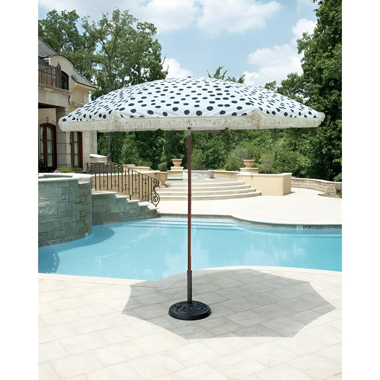 dot patio umbrellas Bayside21 Hula Thatched Tiki Umbrella Tropical Palapa Raffia Tiki Hut Hawaiian Patio Umbrella with Fringe Boho Parasol 6' 8' & 9' Options