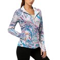thumbnail image 2 of UPF 50+ Sun Protection Hoodie for Women - Abstract Fluid Art Print Long Sleeve Zip Up Jacket with Thumbholes & Pockets, Lightweight Summer Active Rash Guard Sky Blue L, 2 of 6