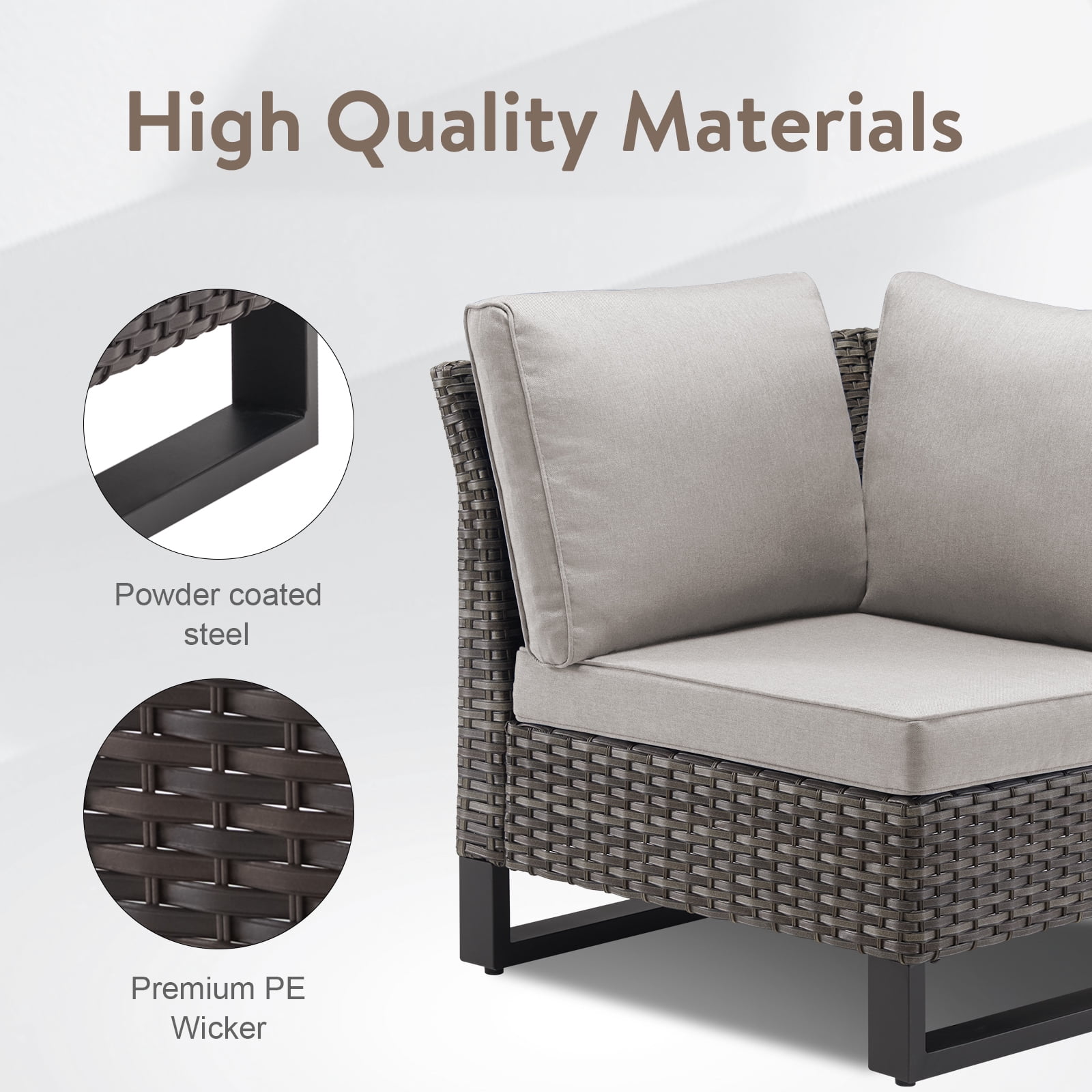 POCASSY Outdoor Furniture Set with Outdoor Sectional Sofa, 102 Inch Width Patio L Shape Sectional Sofa Brown Wicker Rattan Couch for Porch Deck Backyard, Brown/Beige