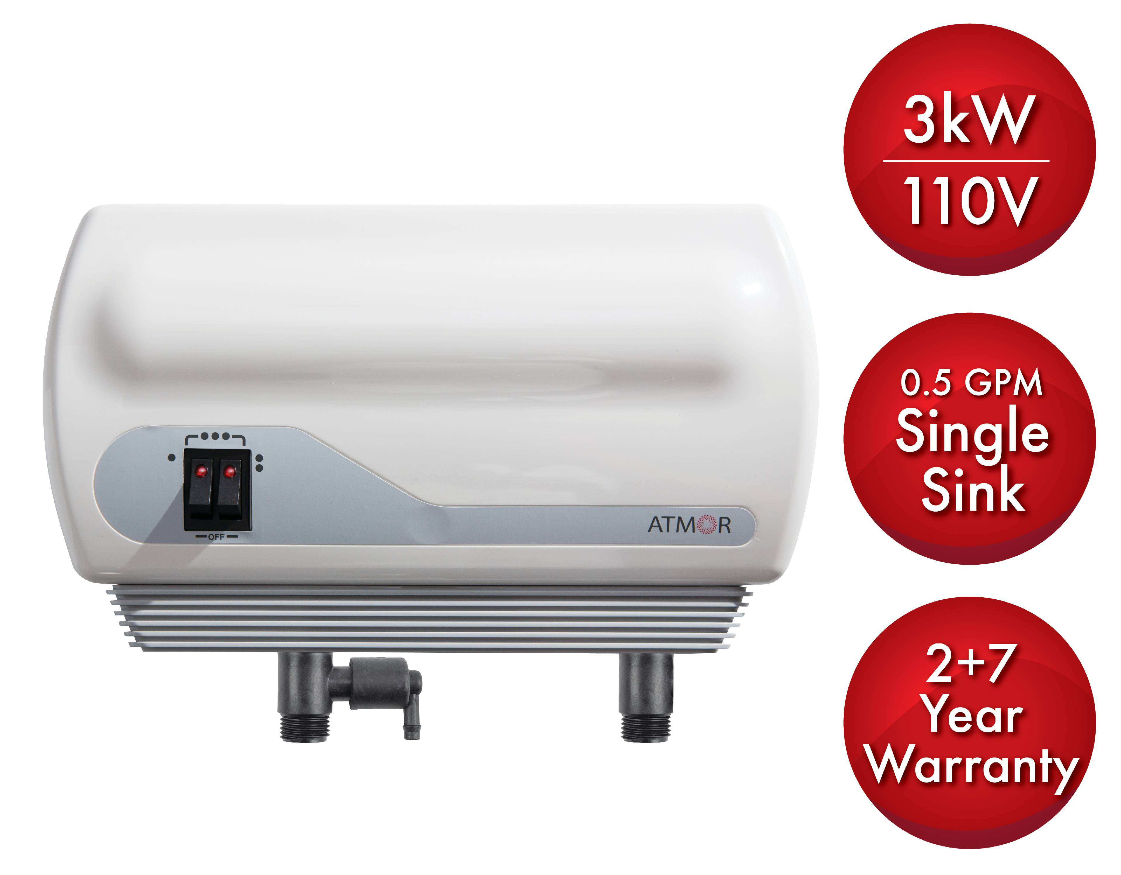 Atmor 3kw 110v Single Sink 0 5 Gpm Electric Tankless Water Heater With Pressure Relief Device And 0 5 Gpm Aerator