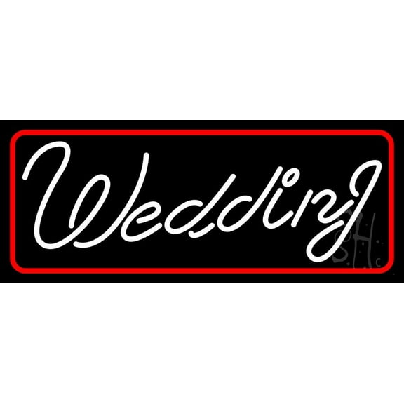 White Border Wedding Cursive LED Neon Sign 13" Tall x 32" Wide - inches, Black Square Cut Acrylic Backing, with Dimmer - Premium built indoor Sign for Wedding Décor.