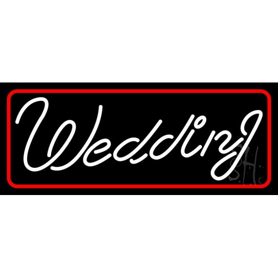 White Border Wedding Cursive LED Neon Sign 13" Tall x 32" Wide - inches, Black Square Cut Acrylic Backing, with Dimmer - Premium built indoor Sign for Wedding Décor.