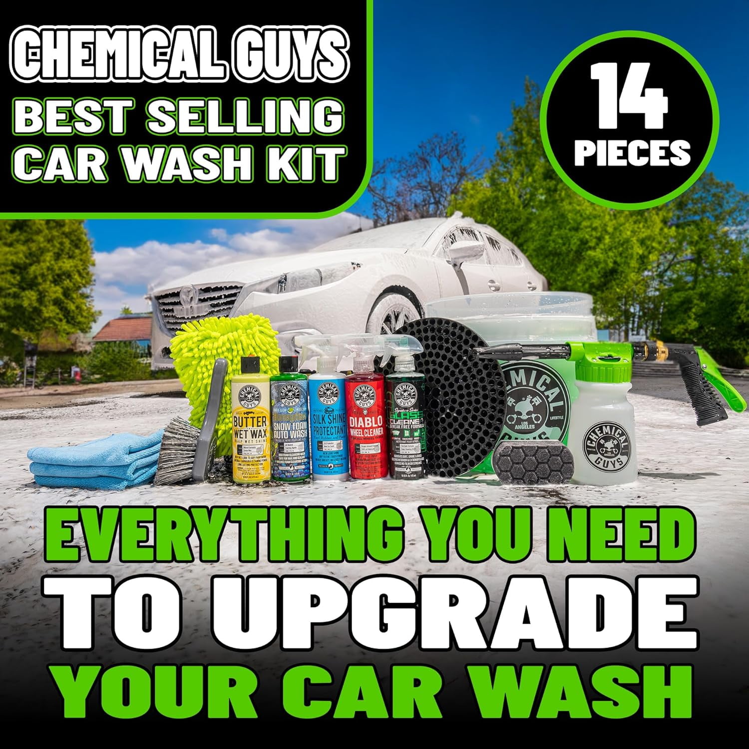 Chemical Guys CWS_104_16CW - Kit de lavado de coche Arsenal Builder de 14  piezas con pistola de espuma, cubo y (5) productos químicos de limpieza  para