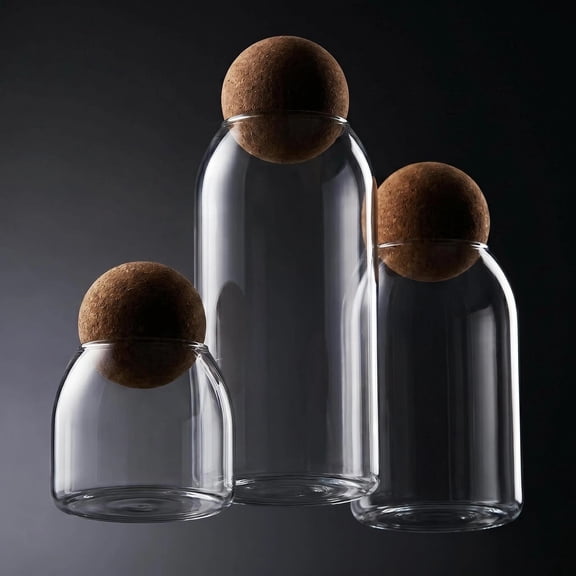 3 Pack Glass Storage Jars with Cork Lids, 500/800/1000ml, Clear Canisters for Coffee Beans, Oats, Nuts, Spices