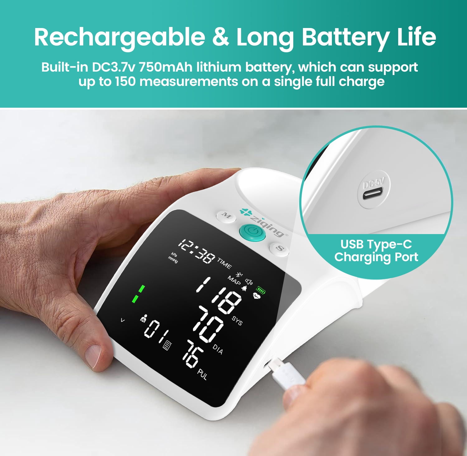 Automatic Upper Arm Blood Pressure Monitor - Dual User Mode & Cuff Storage，Large LED Screen for Home Use