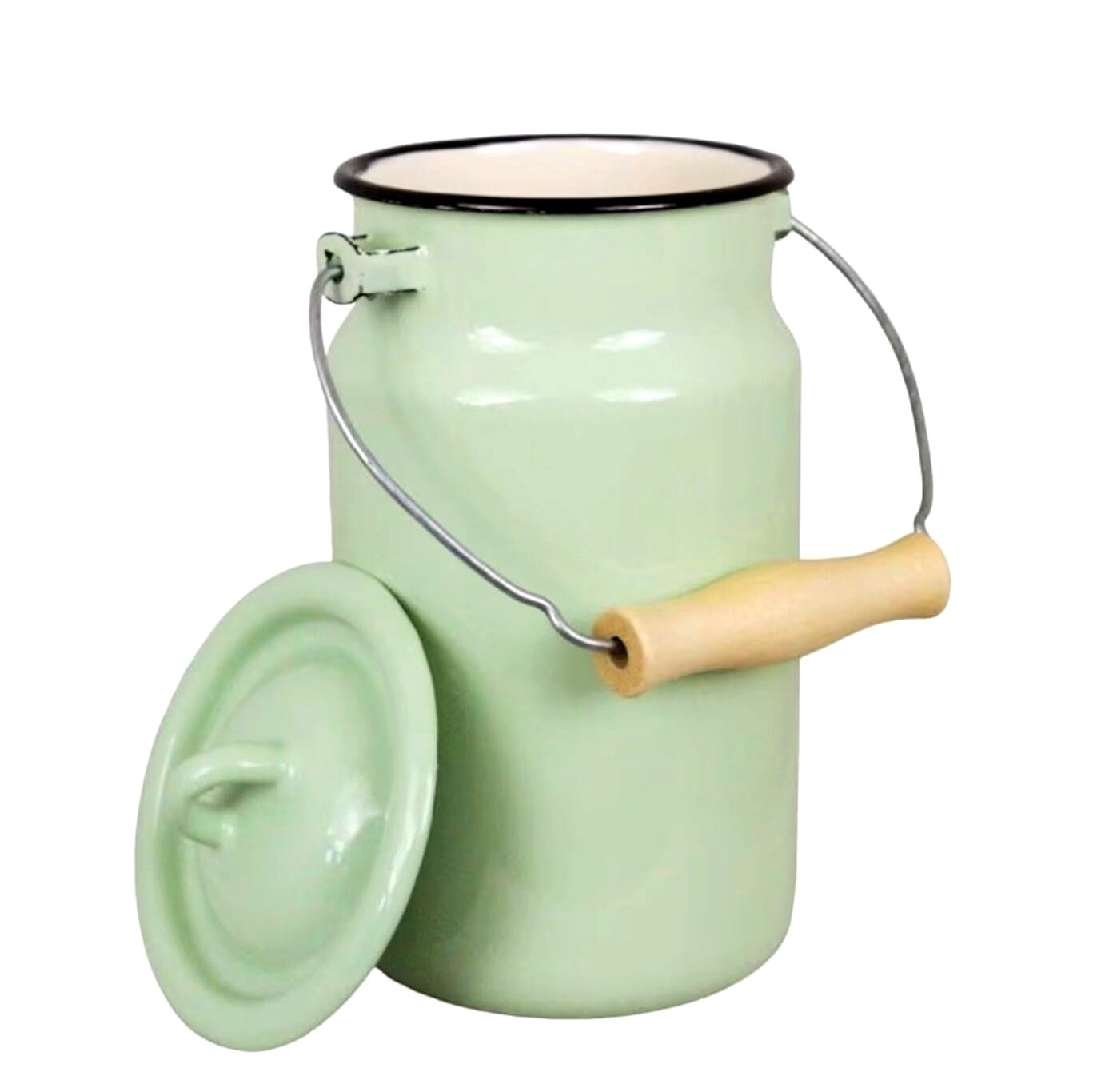 Novomoskovsjka Posuda Mint Coolness Enamel Milk Can with Lid 2.1 Qt (2 L) Enameled Steel Milk Canister Kitchen Milk Keeper Milk Bucket Milk Container, Vintage Style, Green