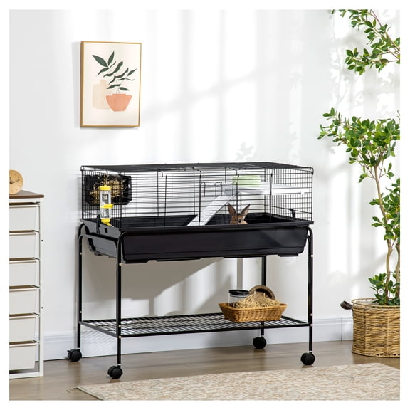 Guinea Pig Cage Two Story Small Animal , Removable Cage with Shelf & Wheels, Pet Cage for , Chinchilla, Hedgehog - 39x20.5x36.5 Inch, Black
