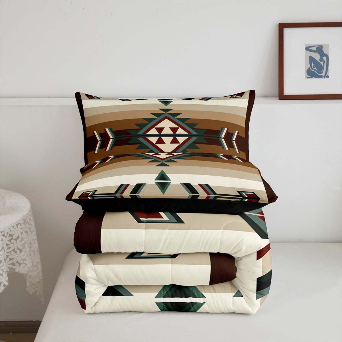 Rustic Bohemian Queen Comforter Set American Southwestern Bedding Set Boho Western Aztec Exotic Bed Comforter Sets Men Vintage Country Farmhouse Quilt Duvet 3 Pcs