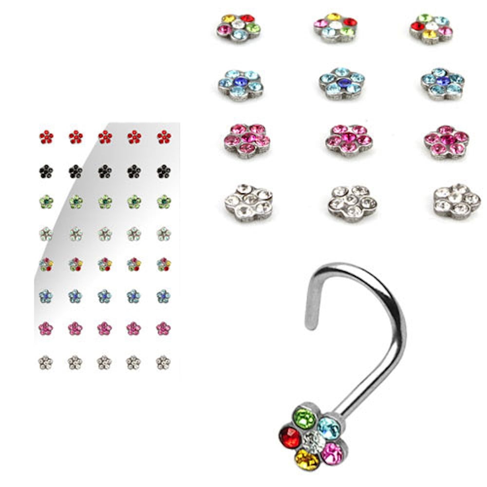 C & C 20G (.8Mm) Flower Corkscrew Nose Ring Wearable Space : 6.5Mm -1/4''  (1 Piece) (Black) (B/6/4) - Walmart.Com