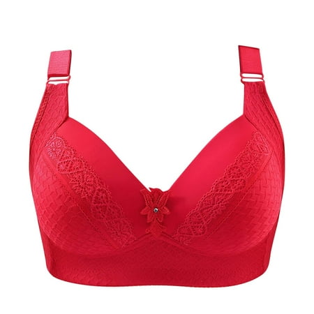 

JINMGG 2023 Bras for Women Plus Size Woman s Embroidered Glossy Comfortable Breathable Bra Underwear No Rims Red L