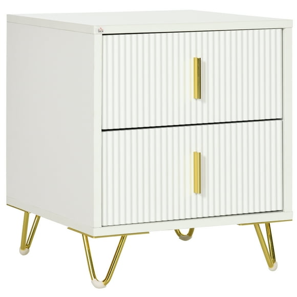 HOMCOM Nightstand, Bedside Table, Side End Table w/ 2 Drawers, Metal Legs