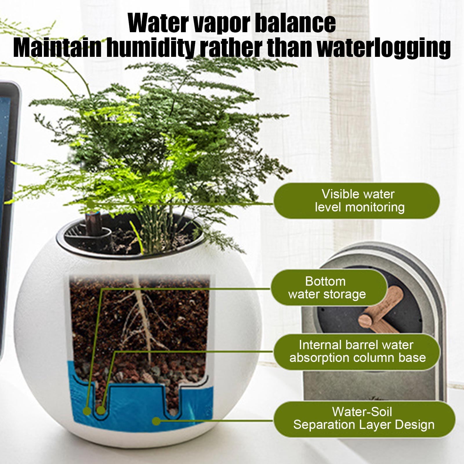 Lunxisen 4 Pcs Self Watering Flower Pot for Plants, Creative Spherical Planter, Modern Home Decor, Desktop Green Decor, Unique Gardening Gift(S)