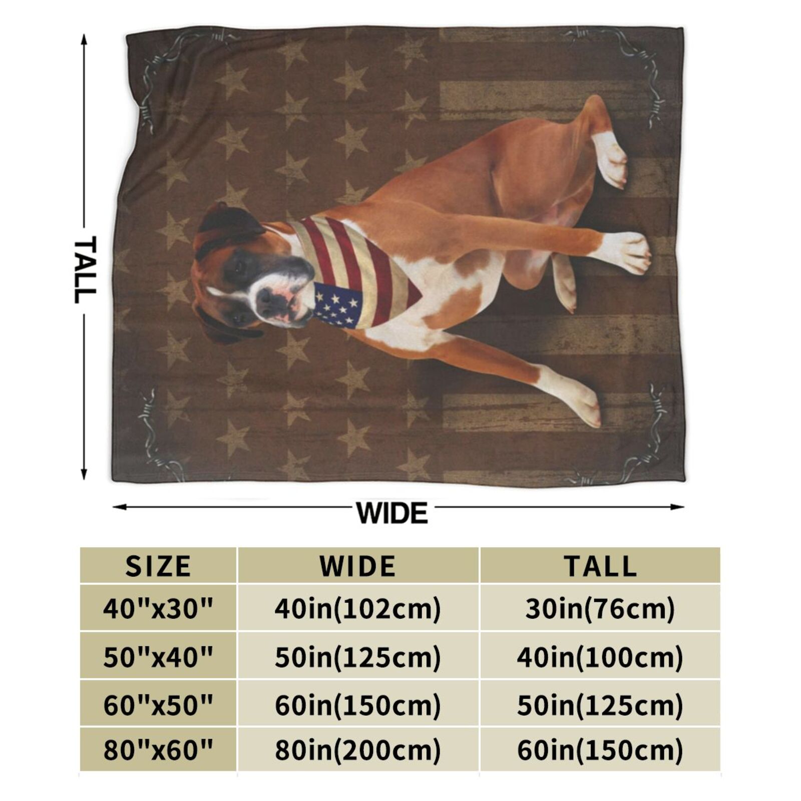 Wijzvio Boxer Dog With Vintage American Flag Throw Blanket Soft Fuzzy Fleece Blanket For Couch Bed Living Room Decoration 50"X40"