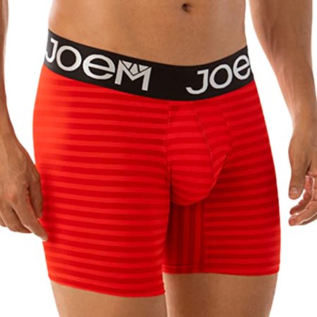 

Joem Boxer Striped Briefs for Men Long Leg Multicolor Underwear Breathable Black Waistband Regular Leg Underpants (Red Large)