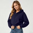 thumbnail image 5 of Womens Cropped Zip Up Hoodie Y2K Long Sleeve Sweatshirt Casual Loose Fit Jacket Navy L, 5 of 7