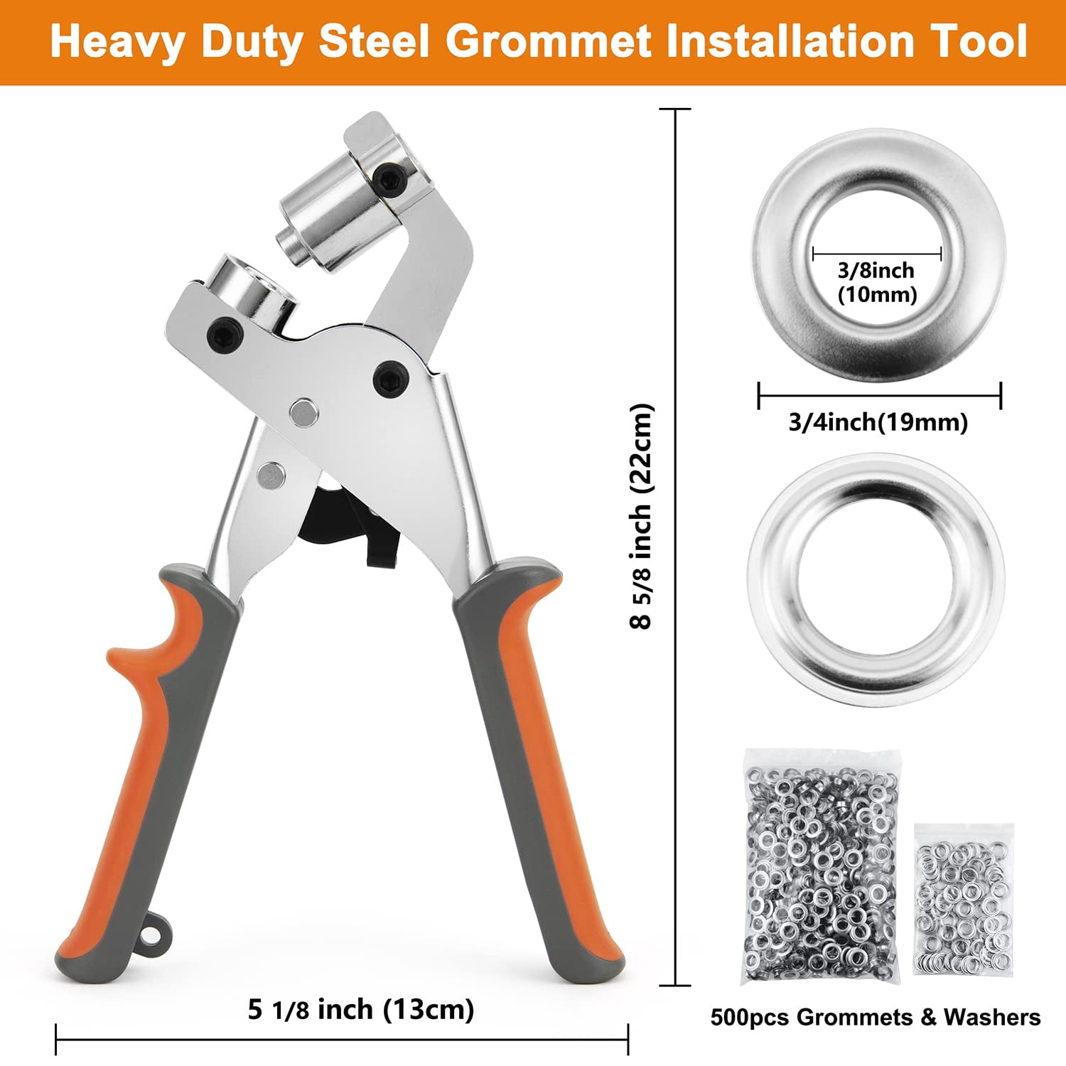 Grommet Tool Kit Eyelet Plier:  Handheld Puncher Set With 500pcs 3/8 Inch (10mm) Grommets Manual Kits Press Machine For Banner