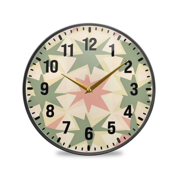 Yayeee Wall Clock Battery Operated 9.5" Silent Quartz Non-Ticking for Living Room Decor, Pink and Green Geometric