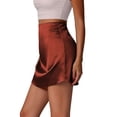 thumbnail image 3 of Deago Women's Satin Silky Mini Skirts High Waisted Flared Short A-Line Zipper Party Club Skirt (Coffee, XL), 3 of 7
