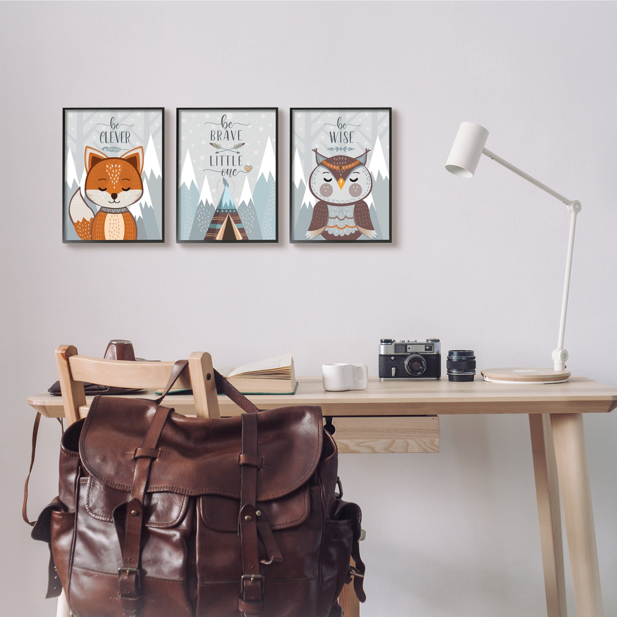 Stupell Industries Be Clever Brave And Wise Phrases Forest Animal Grey Framed, 11 x 14, Design by AE Design