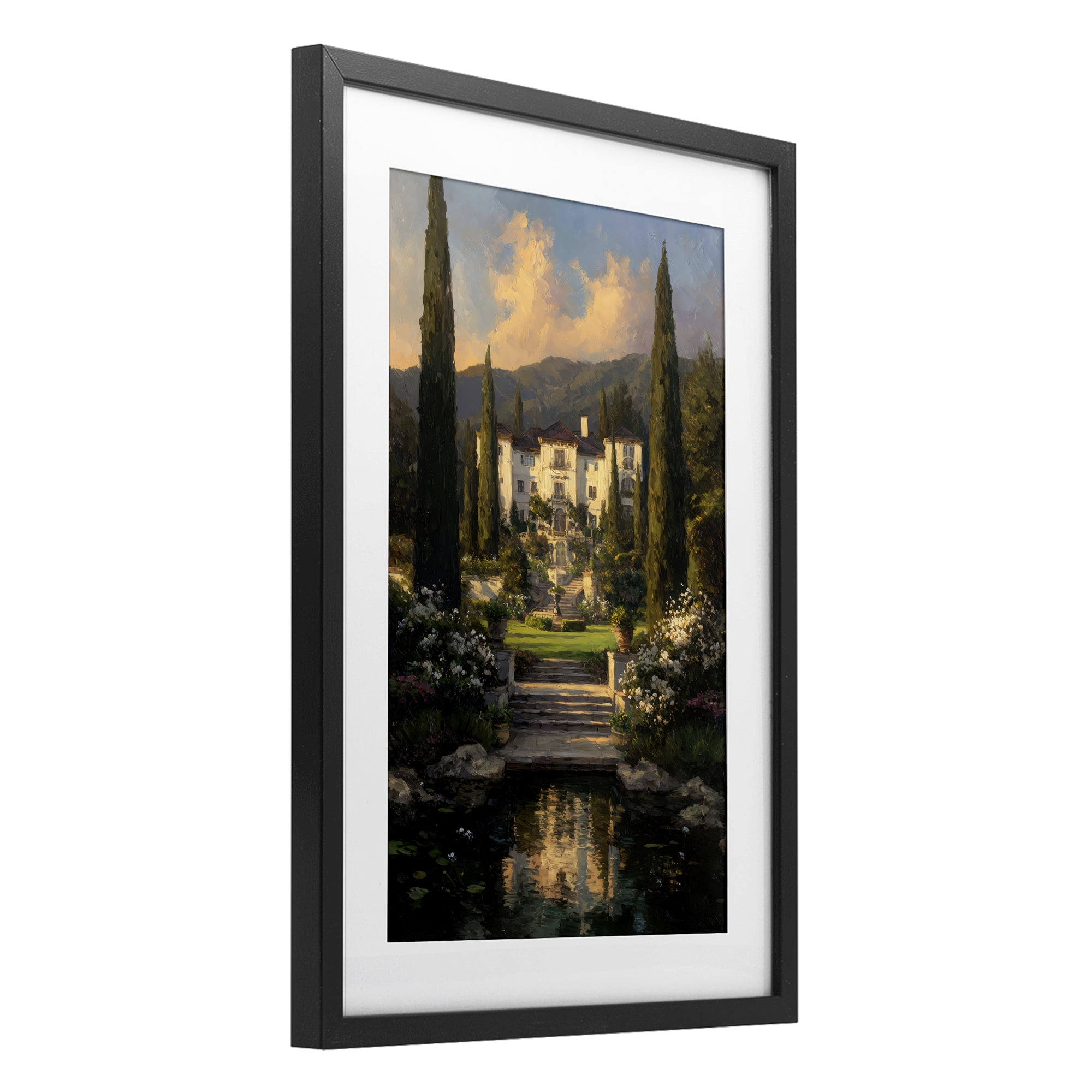 Stupell Industries Victorian Mansion at Sunset Black Framed Print Under Glass, design by Petal Prints Design