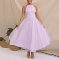 thumbnail image 2 of XIAOCHA Womens Halter Tulle Ruched Waist Midi Dress Fitted Solid Color Sleeveless Gown Flowy Elegant Party Dresses, 2 of 7