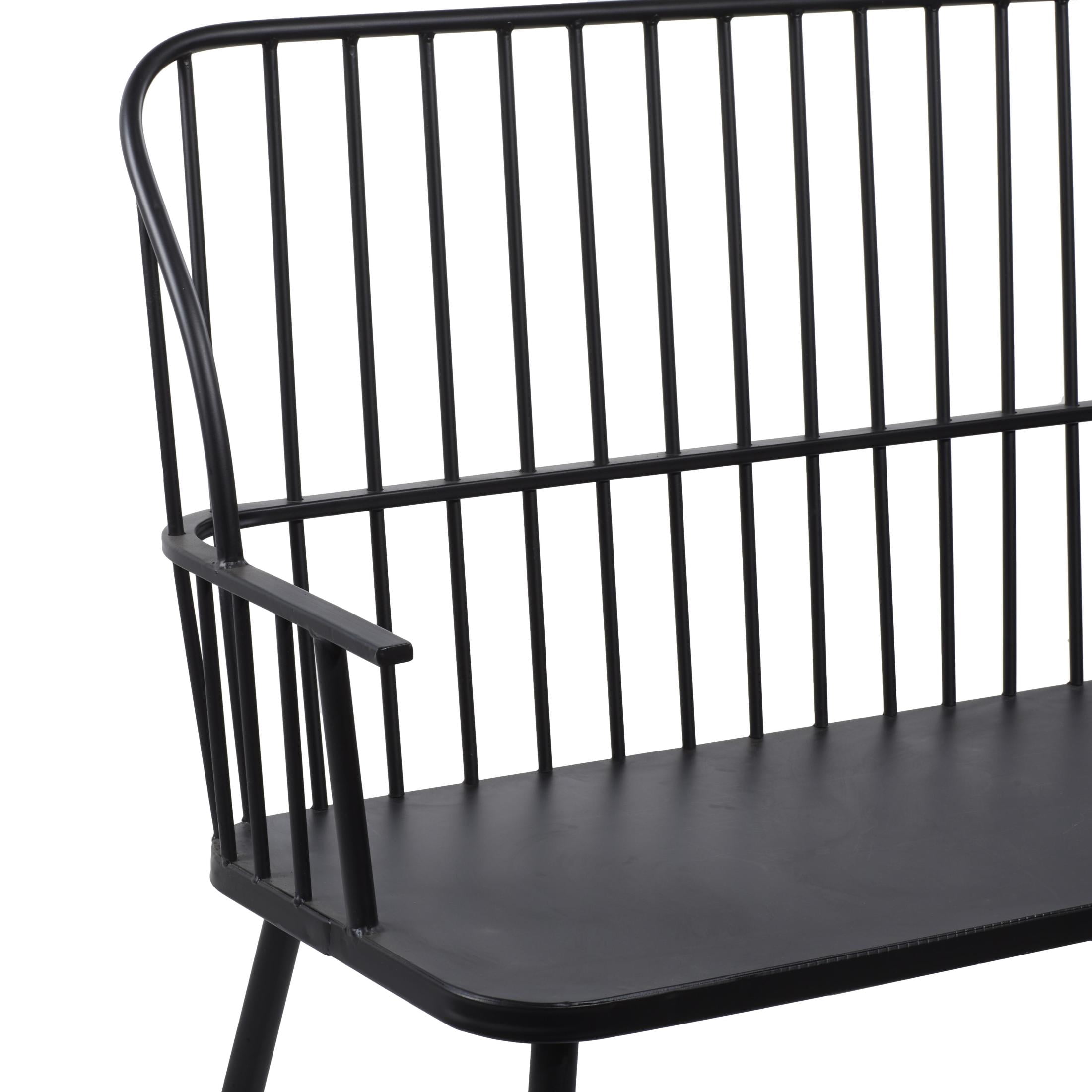 DecMode Black Traditional Outdoor, Entryway, Hallway, Bench with Metal Rod Backing and Armrests. 48"W x 19"L x 38"H