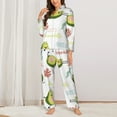 thumbnail image 3 of Kll Happy Avocado Print Women'S Long Sleeve Pajamas With Pants Sleepwear Loungewear 2 Set-Medium, 3 of 9