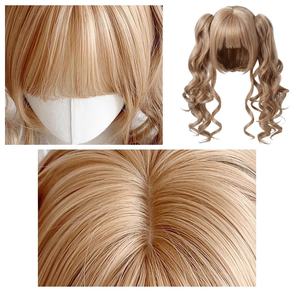 Vjnyvs Lolita Long Curly Wig with Bangs Double Ponytails Wig for Women