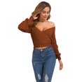 thumbnail image 5 of LOMON Women's Knitted Crop Deep V-Neck Long Sleeve Pullover Cross Wrap Front Loose Pullover Sweater, 5 of 8