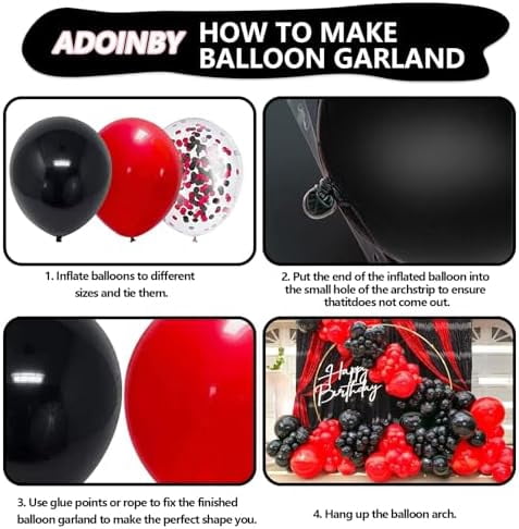 Red and Black Balloon Arch Kit, 140Pcs Different Sizes inch Black and Red Balloons and Confetti Party Balloon Garland Kit for Birthday, Wedding, Graduation, Anniversary, Prom Decorations