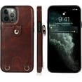 thumbnail image 2 of PU Leather Wallet Case for iPhone 13 Pro Max Removable Adjustable Crossbody Necklace Lanyard Shoulder Strap Case Cover with Card Holder,Detachable Anti-Lost Neck Strap Case 6.7",Brown, 2 of 16