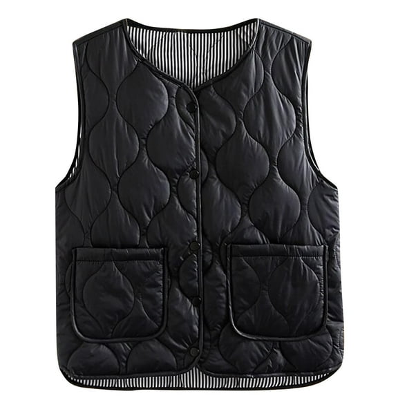 2025 Women's Quilted Vest Button Down Collarless Winter Coats Casual Warm Padded Gilet Puffer Coat with Pocket