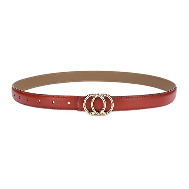 Cinturón de jeans para mujer Hebilla de anillo en O doble Cinturón de cuero de imitación suave Pantalones Diseño clásico (rojo) Feliz Sencillez