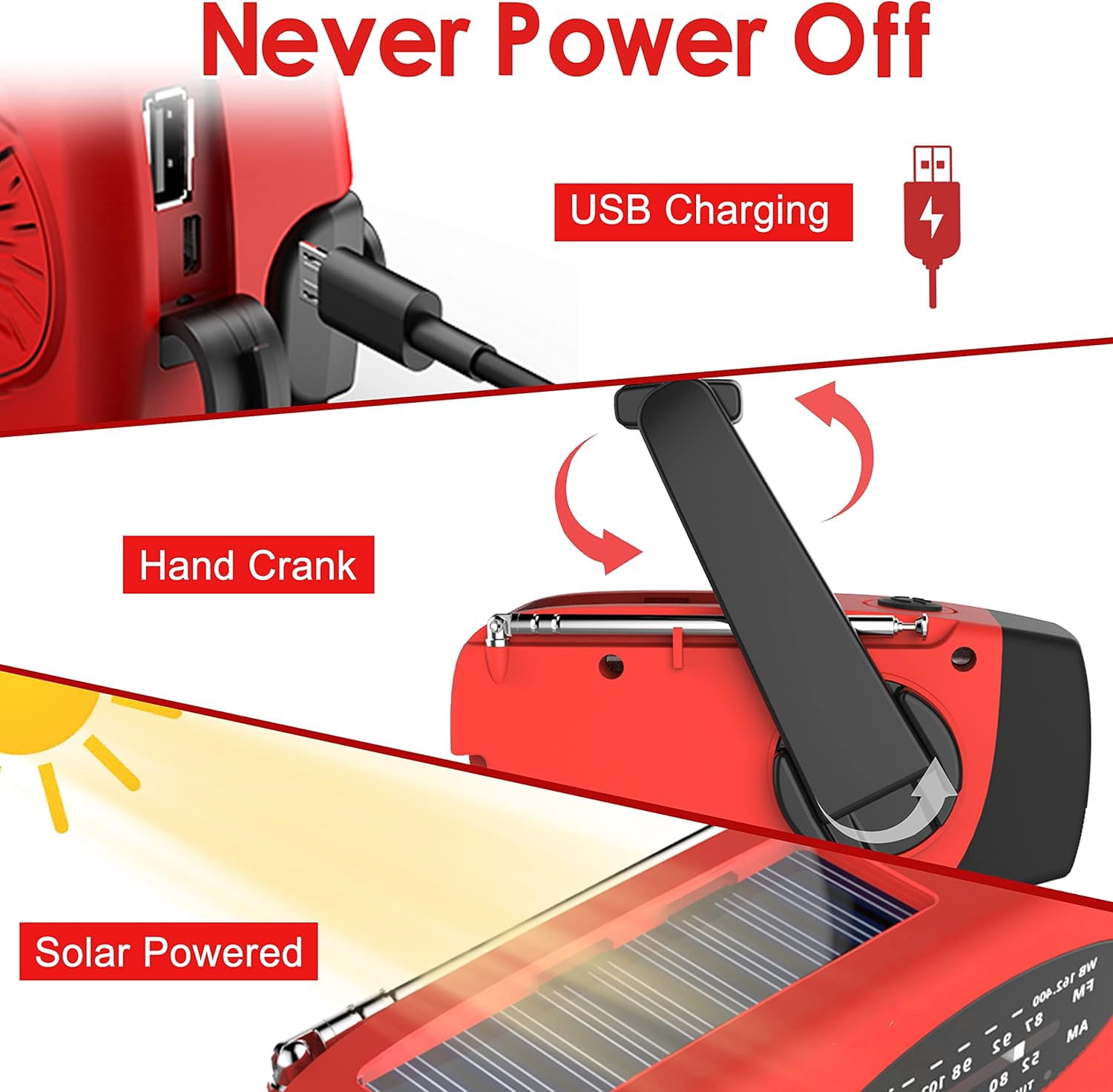 NOAA Emergency Hand Crank Radio - Solar/USB Powered with 2000mAh Power Bank & LED Flashlight, Portable Weather Radio for Camping & Disaster Preparedness